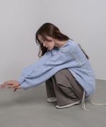 チョコチップ風ネップ 編み上げニットトップス