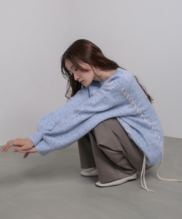 チョコチップ風ネップ 編み上げニットトップス