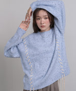 チョコチップ風ネップ 編み上げニットトップス