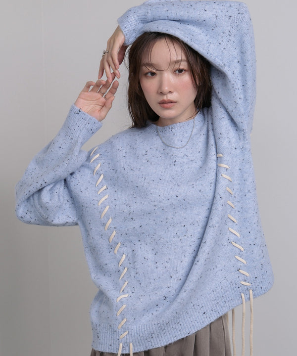 チョコチップ風ネップ 編み上げニットトップス