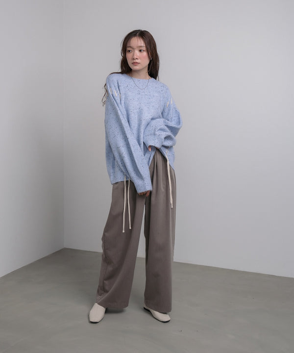 チョコチップ風ネップ 編み上げニットトップス