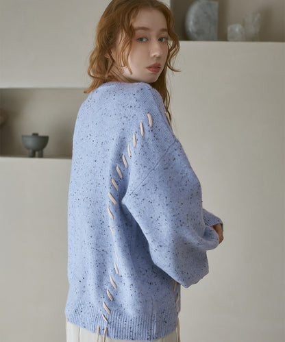 チョコチップ風ネップ 編み上げニットトップス