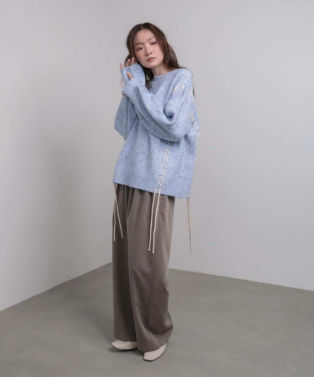 チョコチップ風ネップ 編み上げニットトップス