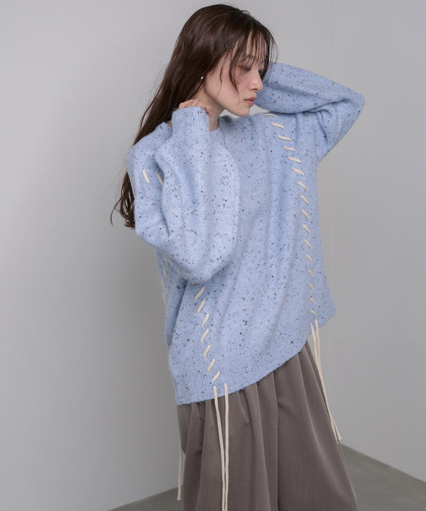 チョコチップ風ネップ 編み上げニットトップス