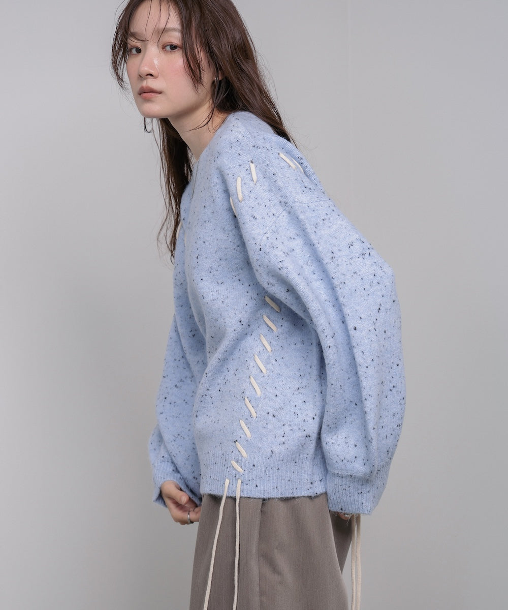 チョコチップ風ネップ 編み上げニットトップス