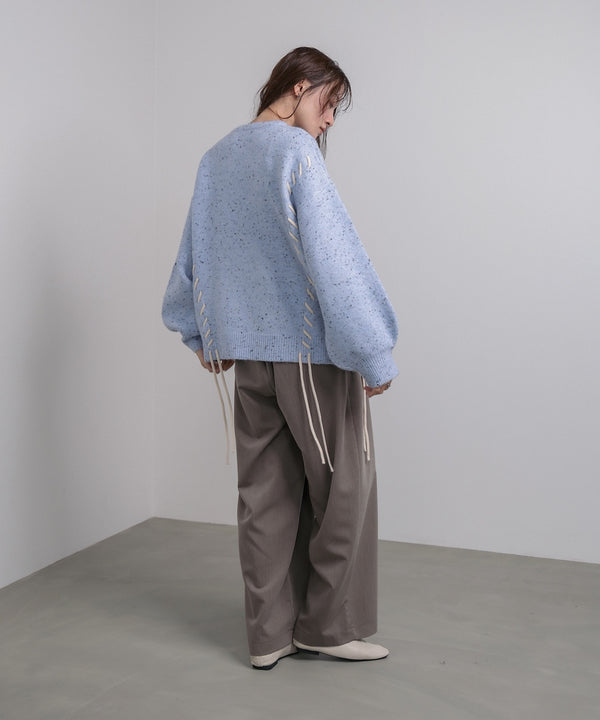 チョコチップ風ネップ 編み上げニットトップス