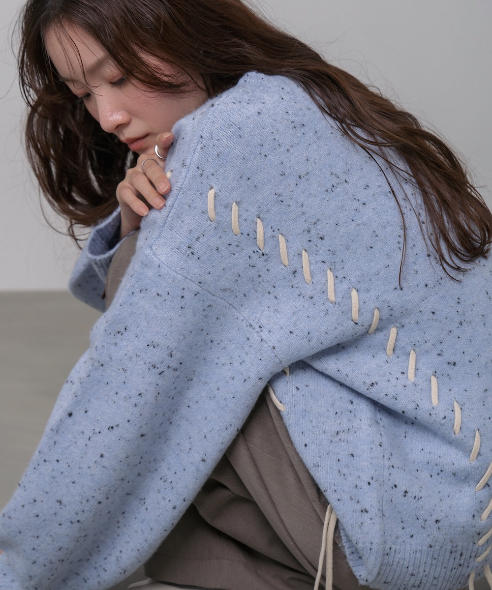 チョコチップ風ネップ 編み上げニットトップス