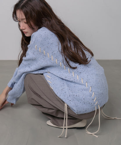 チョコチップ風ネップ 編み上げニットトップス