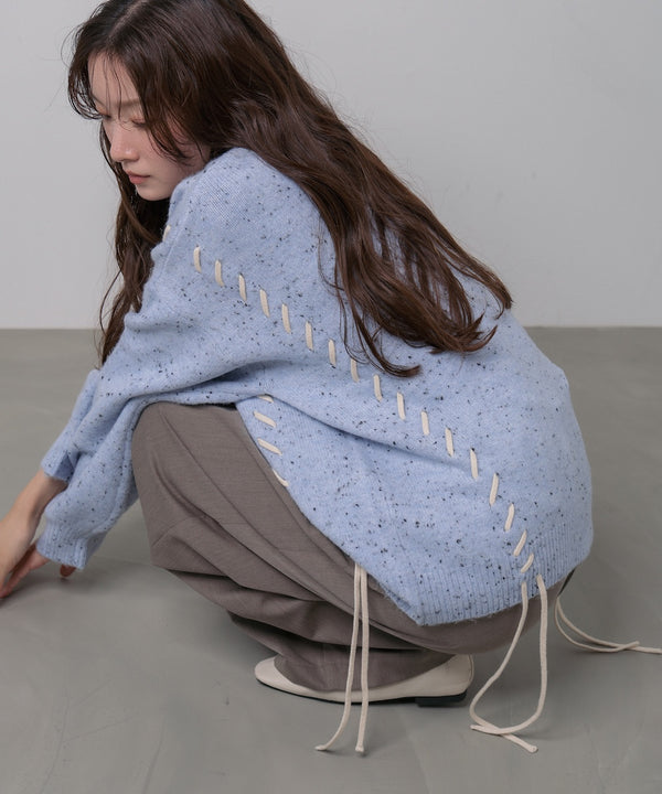 チョコチップ風ネップ 編み上げニットトップス