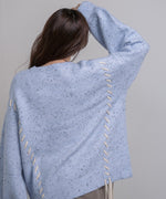 チョコチップ風ネップ 編み上げニットトップス