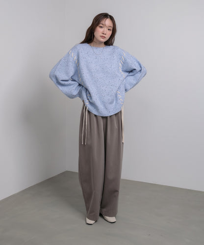 チョコチップ風ネップ 編み上げニットトップス