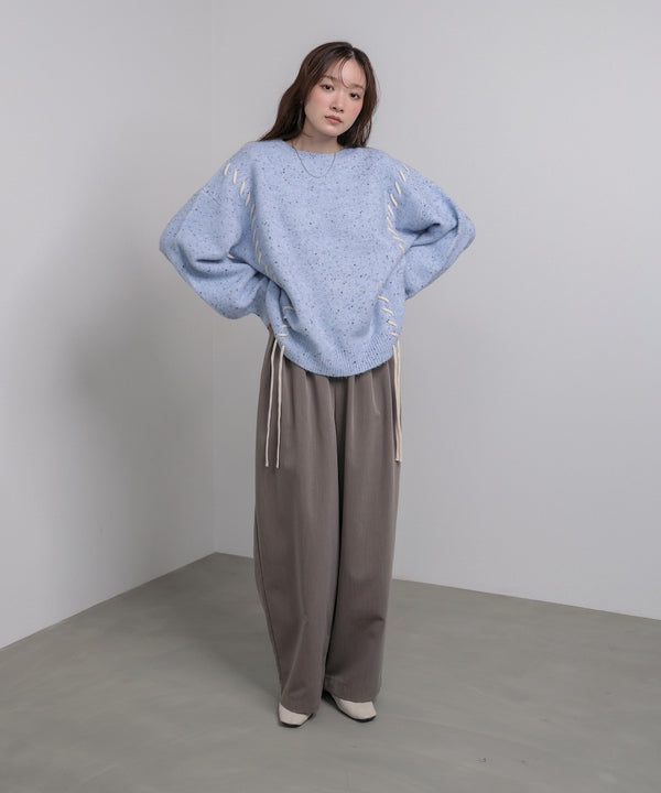 チョコチップ風ネップ 編み上げニットトップス