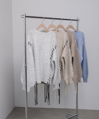 チョコチップ風ネップ 編み上げニットトップス