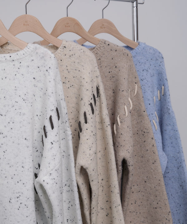 チョコチップ風ネップ 編み上げニットトップス