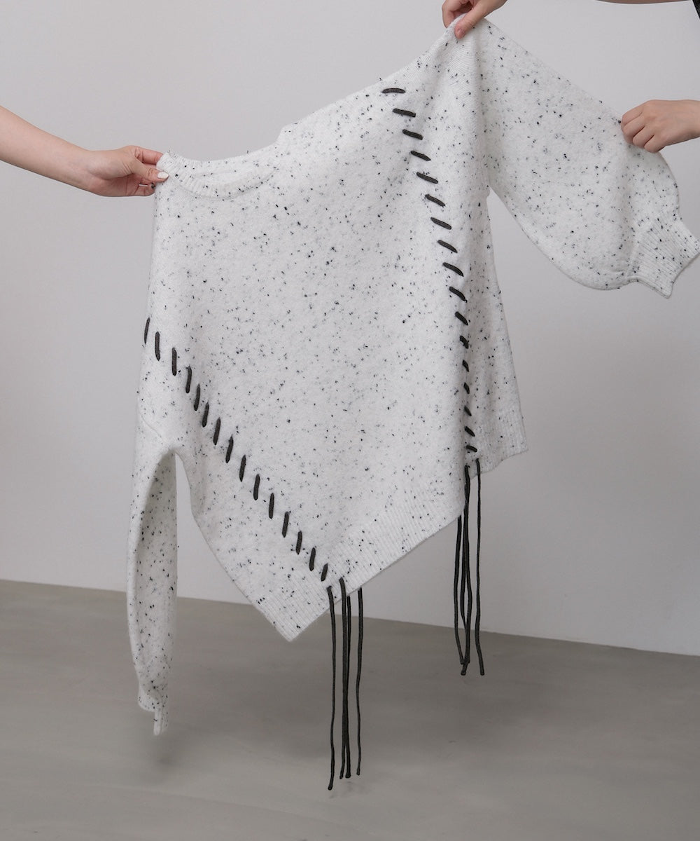 チョコチップ風ネップ 編み上げニットトップス