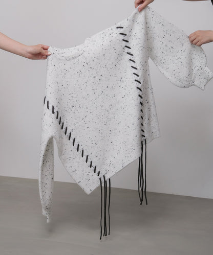 チョコチップ風ネップ 編み上げニットトップス