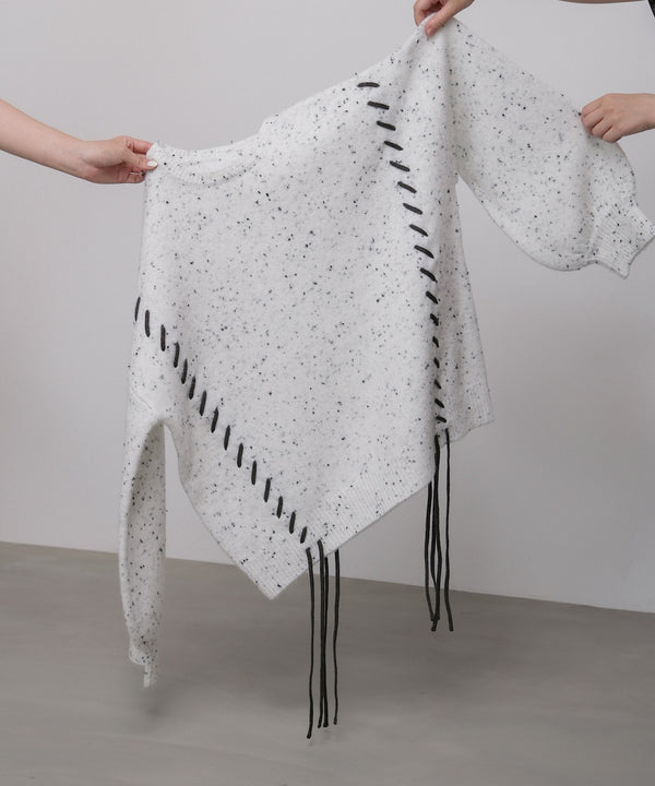 チョコチップ風ネップ 編み上げニットトップス