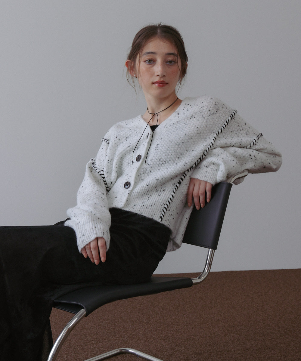 チョコチップ風ネップ ショート丈ニットカーディガン