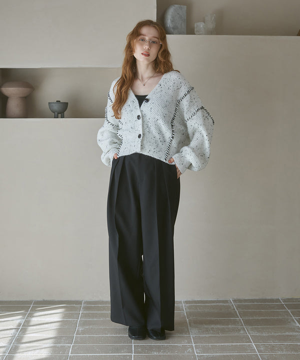 チョコチップ風ネップ ショート丈ニットカーディガン