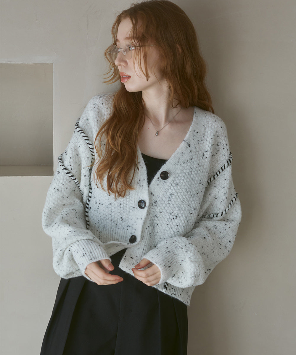 チョコチップ風ネップ ショート丈ニットカーディガン – Bab