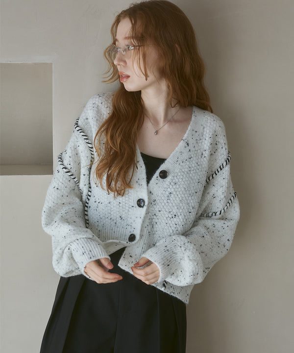 チョコチップ風ネップ ショート丈ニットカーディガン
