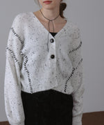 チョコチップ風ネップ ショート丈ニットカーディガン