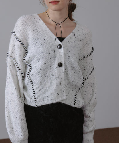 チョコチップ風ネップ ショート丈ニットカーディガン