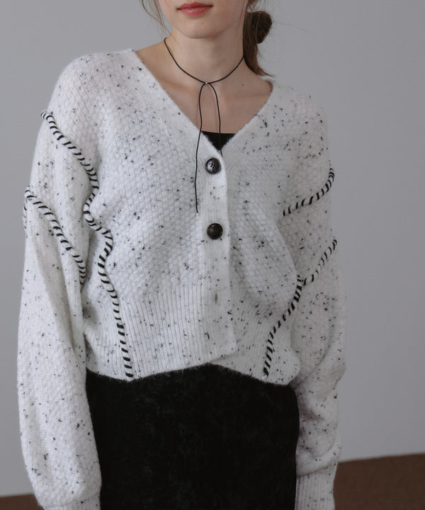 チョコチップ風ネップ ショート丈ニットカーディガン