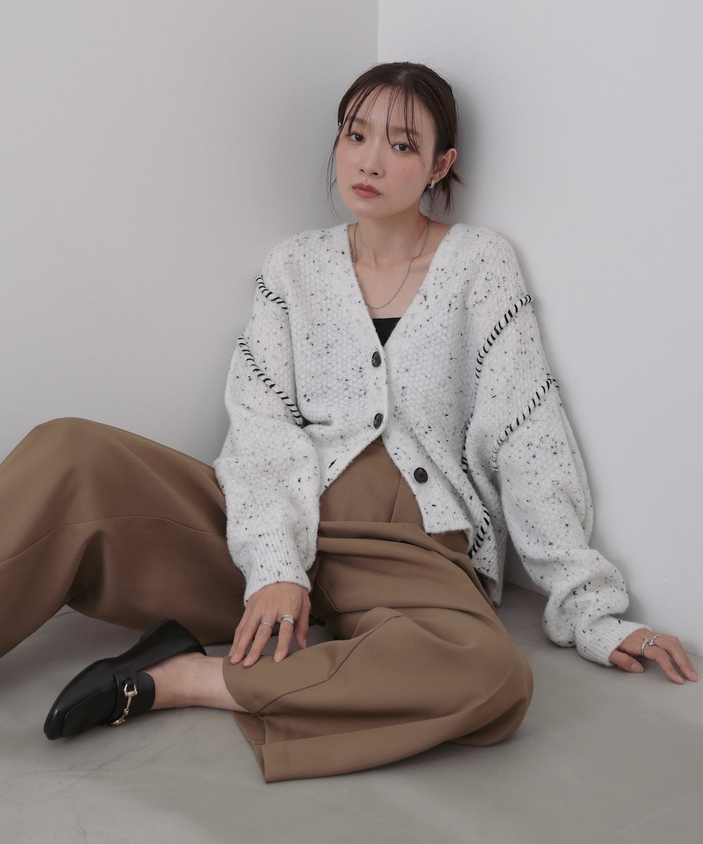 チョコチップ風ネップ ショート丈ニットカーディガン