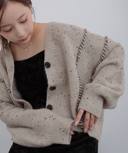 チョコチップ風ネップ ショート丈ニットカーディガン