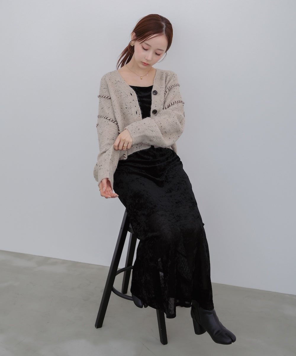 チョコチップ風ネップ ショート丈ニットカーディガン