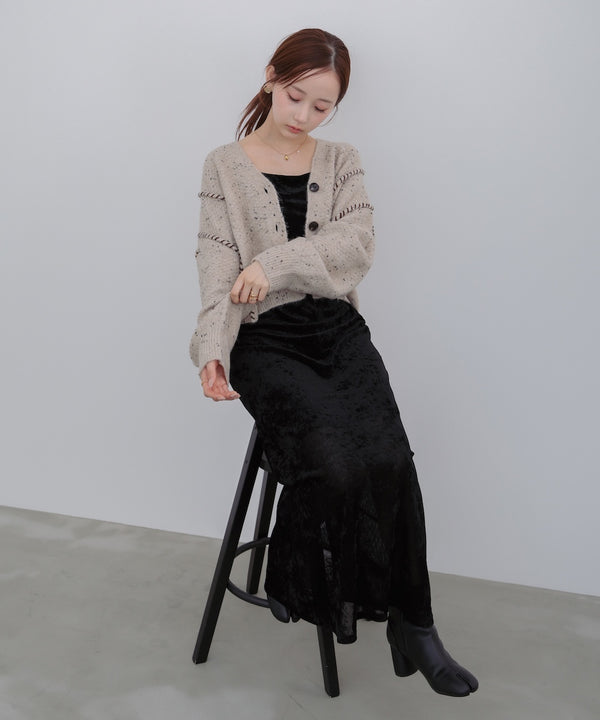 チョコチップ風ネップ ショート丈ニットカーディガン