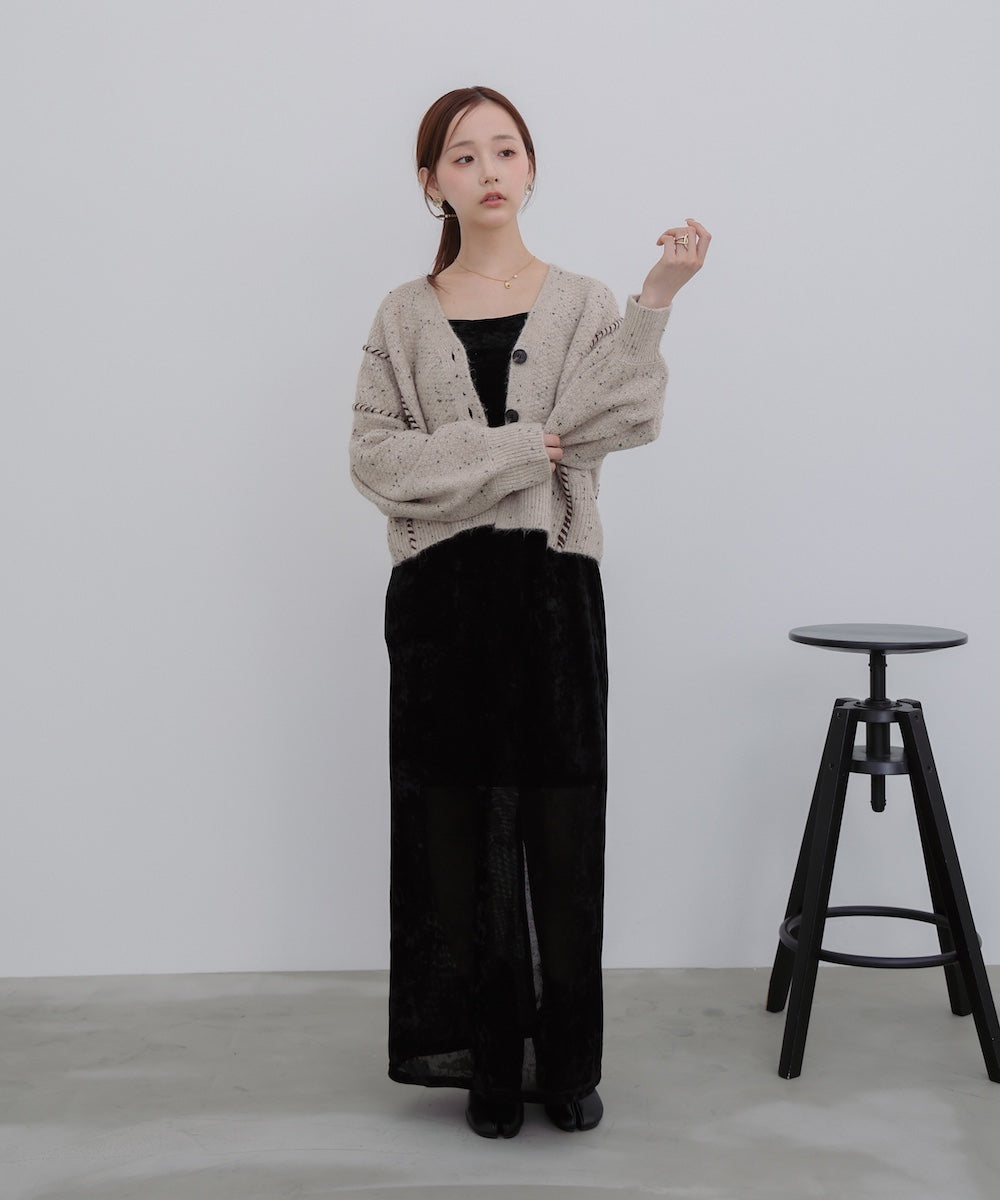 チョコチップ風ネップ ショート丈ニットカーディガン