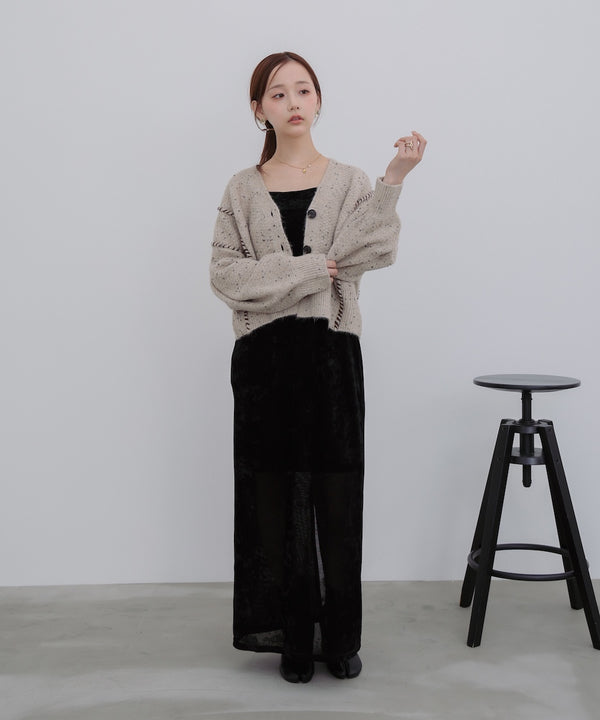 チョコチップ風ネップ ショート丈ニットカーディガン
