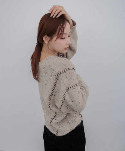 チョコチップ風ネップ ショート丈ニットカーディガン