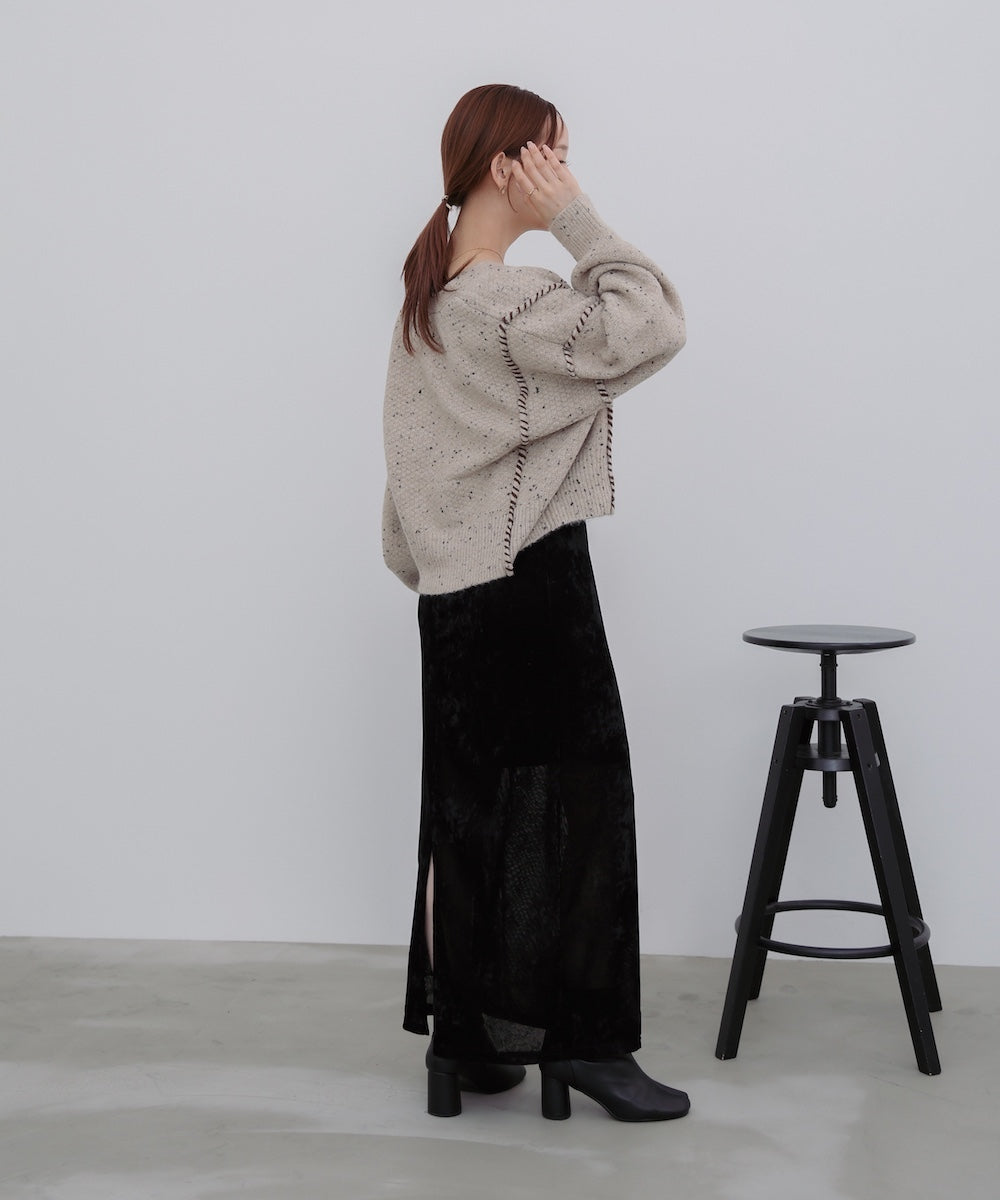 チョコチップ風ネップ ショート丈ニットカーディガン