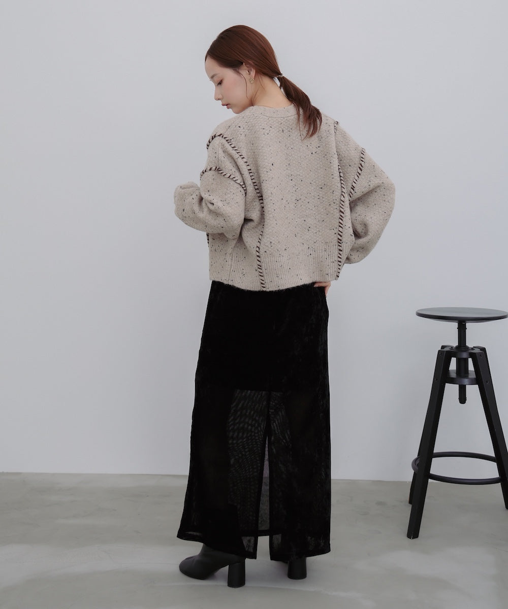 チョコチップ風ネップ ショート丈ニットカーディガン