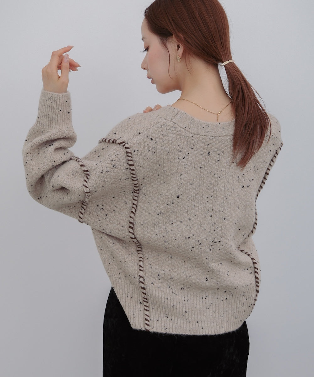 チョコチップ風ネップ ショート丈ニットカーディガン