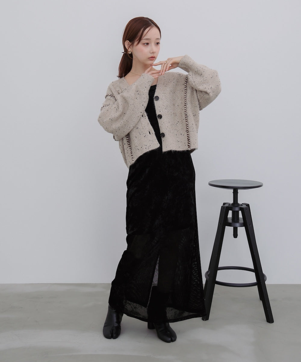 チョコチップ風ネップ ショート丈ニットカーディガン