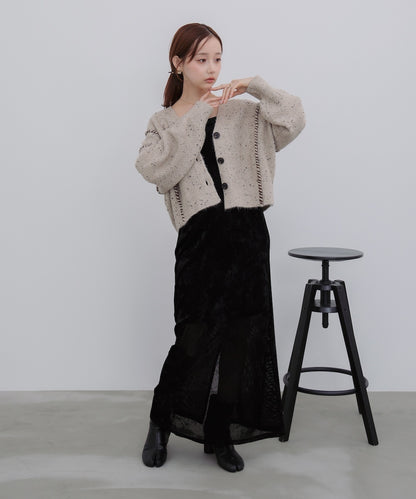 チョコチップ風ネップ ショート丈ニットカーディガン