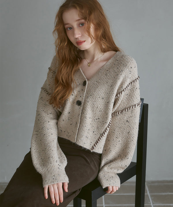 チョコチップ風ネップ ショート丈ニットカーディガン