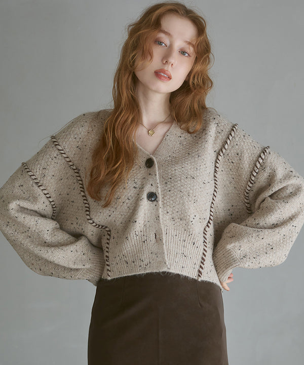 チョコチップ風ネップ ショート丈ニットカーディガン