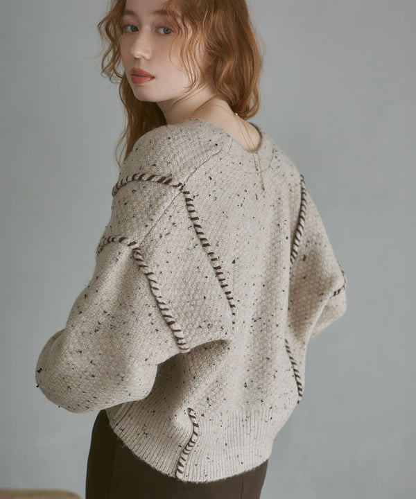 チョコチップ風ネップ ショート丈ニットカーディガン