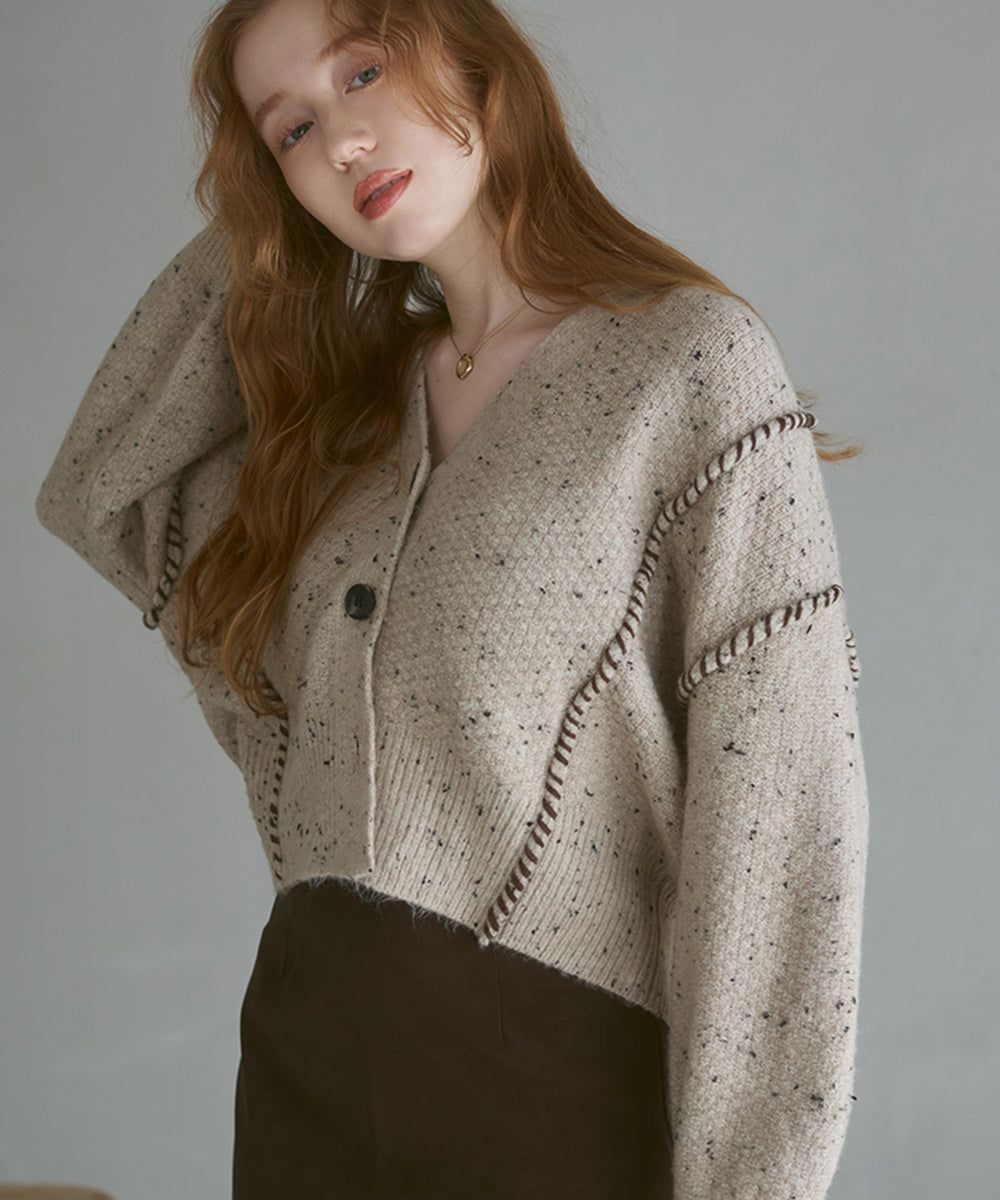 チョコチップ風ネップ ショート丈ニットカーディガン