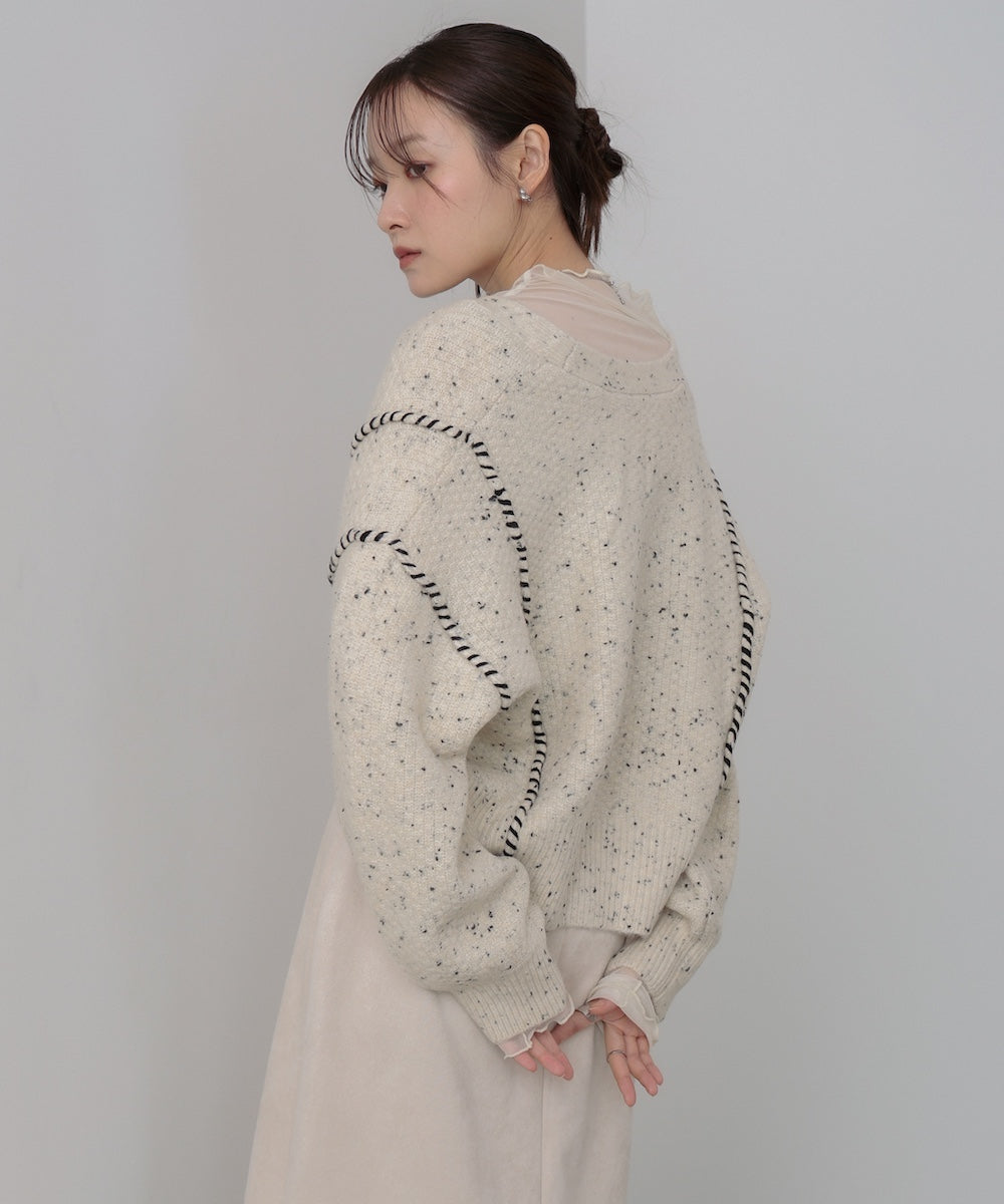 チョコチップ風ネップ ショート丈ニットカーディガン