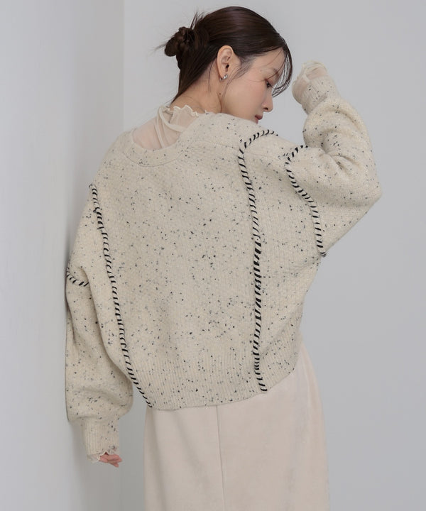 チョコチップ風ネップ ショート丈ニットカーディガン