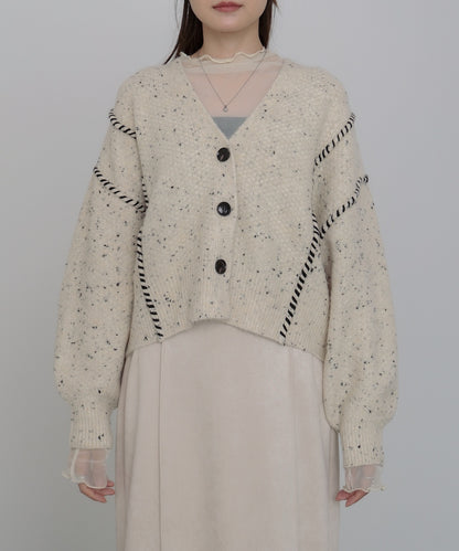 チョコチップ風ネップ ショート丈ニットカーディガン