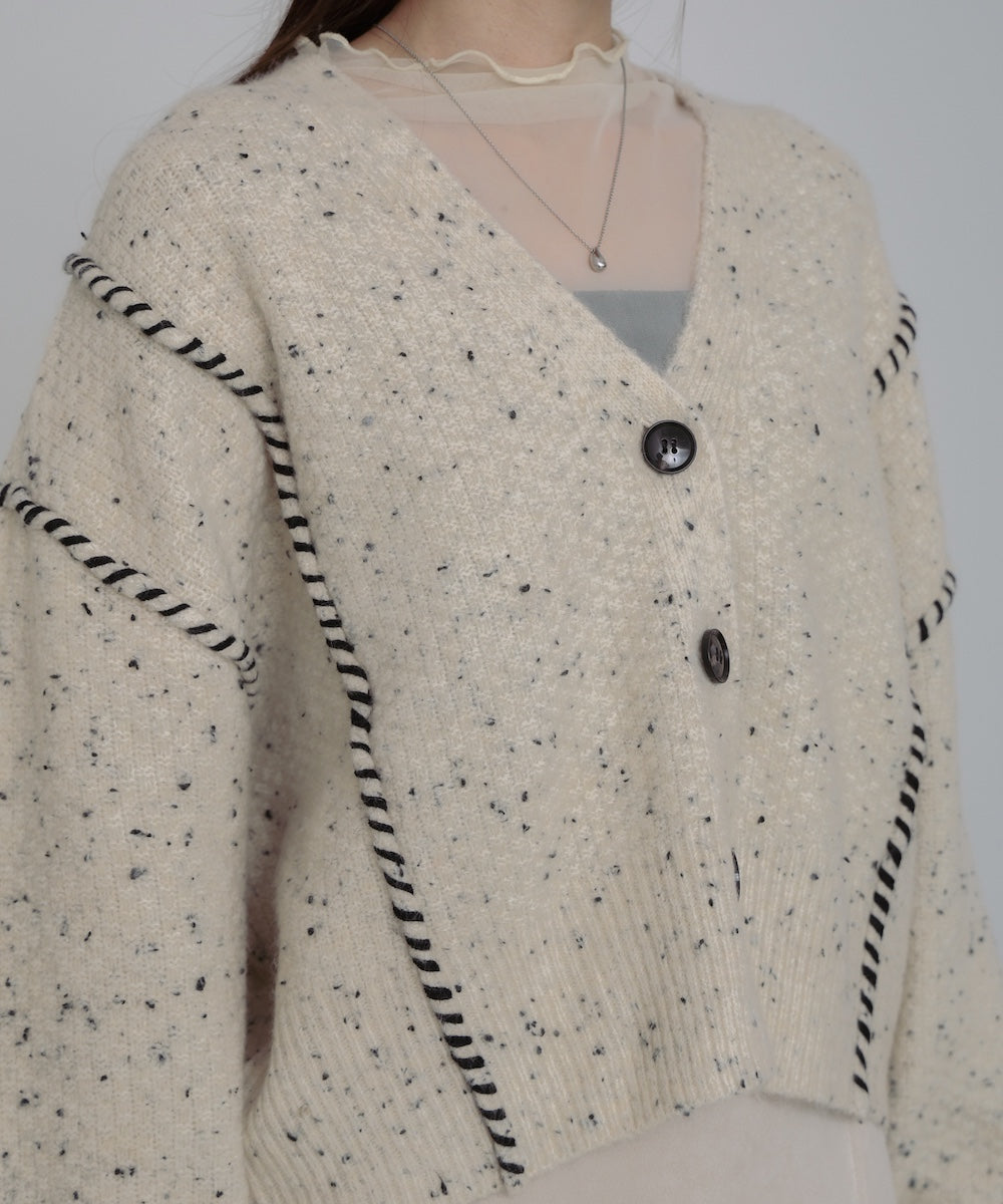 チョコチップ風ネップ ショート丈ニットカーディガン
