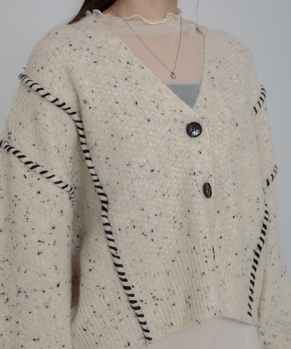 チョコチップ風ネップ ショート丈ニットカーディガン