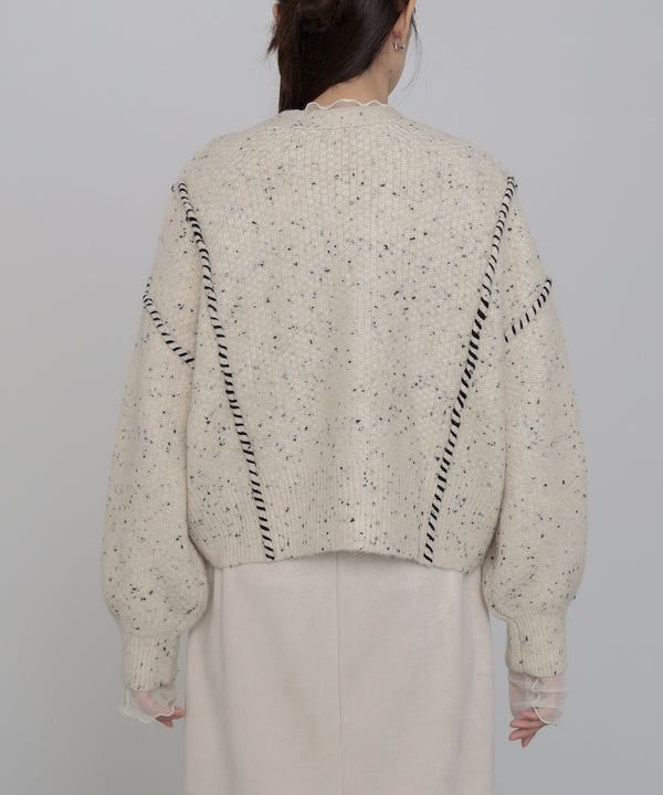 チョコチップ風ネップ ショート丈ニットカーディガン